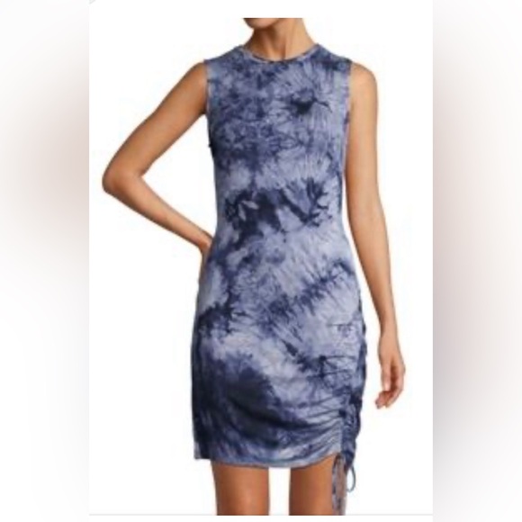 Como Blu Sleeveless Scoop Neck Tie Dye Stretchy Ruched Adjustable Sheath Dress - Picture 3 of 6